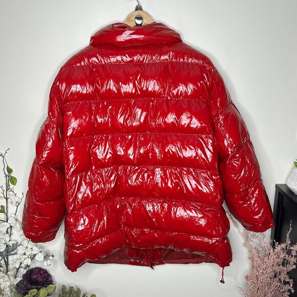 ZARA Oversized Puffer Glossy Shiny Jacket Coat Red Vogue Runway Sz M - Picture 6 of 9